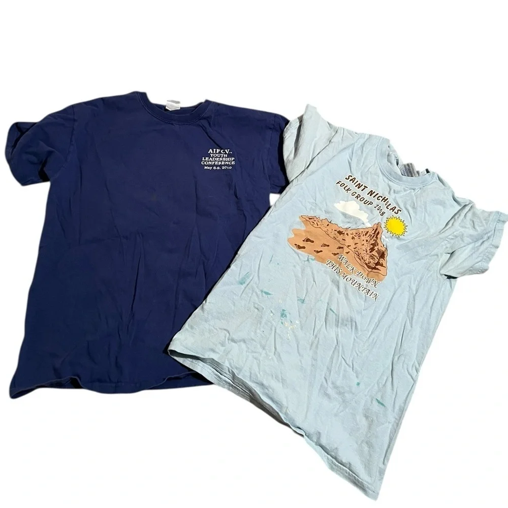 Set of 2 T-Shirts Blue St. Nicholas Fold Group 2008 AIFCV Youth Leadership Conf